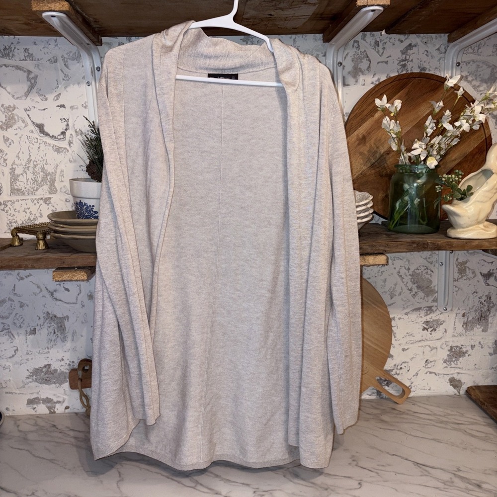 ZARA Knit Cozy Bohemian Long Open Front Lightweight Cardigan Size S Women